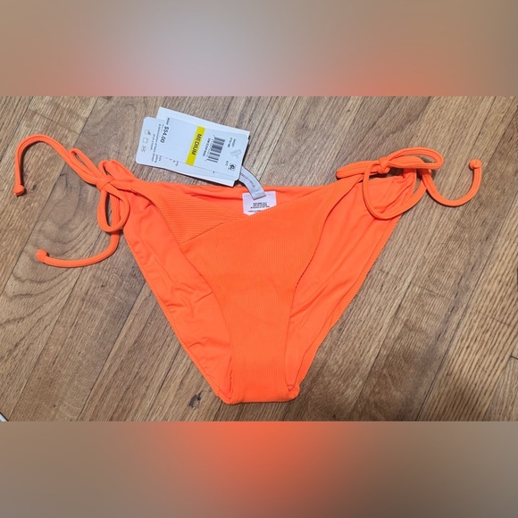 Becca Demi Ribbed Tie Side Hipster Bikini Bottom in Atomic Tangerine - Picture 5 of 7